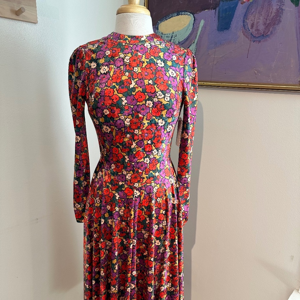 Free People Velvet Floral Dress Sz XS